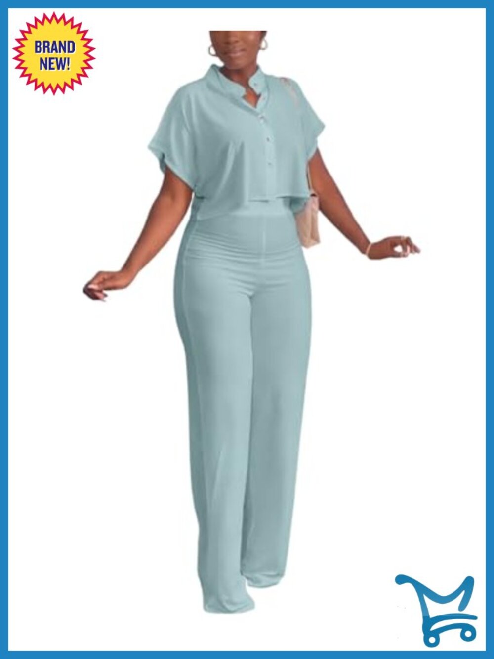 2 Piece Lounge Set Crop Top Wide Leg Pants Tracksuit - Picture 4 of 5